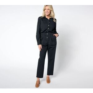 Joan Rivers Womens Large Signature Twill Ankle Length Jumpsuit Black NWOT